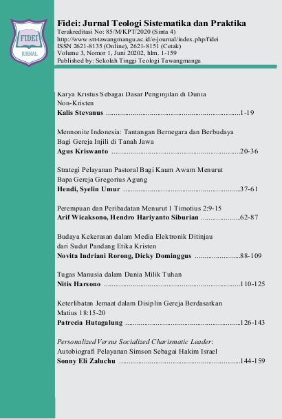 Vol 3, No 1 (2020): Fidei Jurnal Teologi Sistematika dan Praktika